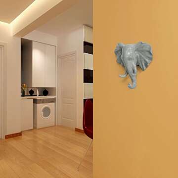 HERNGEE Elephant Head Single Wall Hook/Hanger Animal Shaped Coat Hat Hook Heavy Duty, Rustic, Decorative Gift, Grey