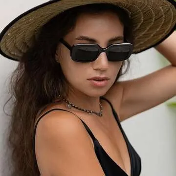 Veda Tinda Vision Rectangle Sunglasses Men Black Polarized Super Dark Square Frame Driving Hippie Tr...