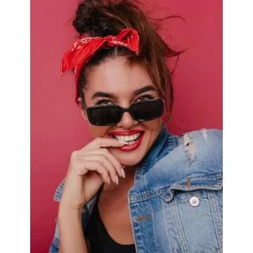 Veda Tinda Vision Rectangle Sunglasses Men Black Polarized Super Dark Square Frame Driving Hippie Trendy Retro 90s Vintage y2k Glasses for Women UV Protection Skin Mens Shades Womens Accessories 58S11