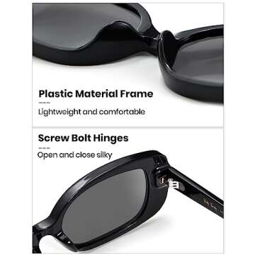 Veda Tinda Vision Rectangle Sunglasses Men Black Polarized Super Dark Square Frame Driving Hippie Trendy Retro 90s Vintage y2k Glasses for Women UV Protection Skin Mens Shades Womens Accessories 58S11