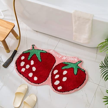 UKELER Cute Strawberry Shape Bathroom Rug Non Slip Absorbent Bath Mat 31.5''x19.7''