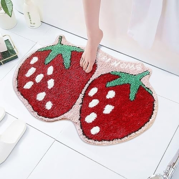 UKELER Strawberry Shape Non Slip Bath Rug 31.5x19.7
