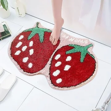 UKELER Strawberry Shape Non Slip Bath Rug 31.5x19.7