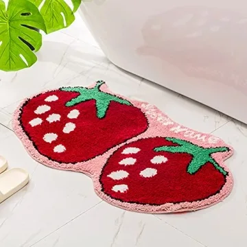 UKELER Strawberry Shape Non Slip Bath Rug 31.5x19.7
