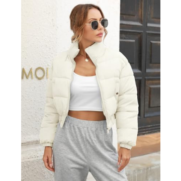 Gihuo Women's Cropped Quilted Puffer Jacket Lightweight