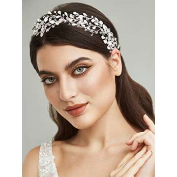 SWEETV Rhinestones Bridal Headband Silver Crystal Wedding Headpiece for Brides Hair Pieces for Bride...