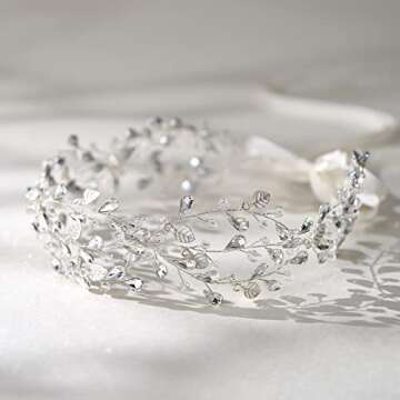 SWEETV Rhinestones Bridal Headband Silver Crystal Wedding Headpiece for Brides Hair Pieces for Bridesmaid Flower Girl Hair Accessories