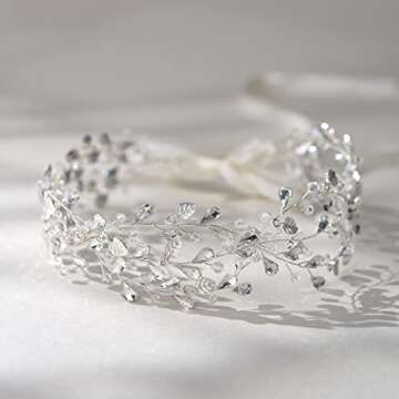 SWEETV Rhinestones Bridal Headband Silver Crystal Wedding Headpiece for Brides Hair Pieces for Bridesmaid Flower Girl Hair Accessories