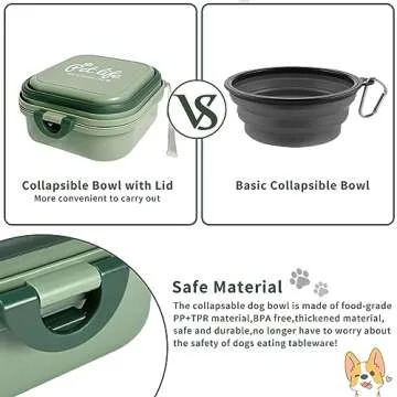 Collapsible Dog Water Bowl, Portable Dog Bowl for Traveling, 2-in-1 Pet Food and Water Feeder - Travel Dog Bowls with Lid for Walking, Traveling, Camping and Hiking