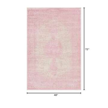 Rugs.com Dover Collection Rug – 4' x 6' Pink Low-Pile Rug Perfect for Entryways, Kitchens, Breakfa...