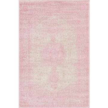 Rugs.com Dover Collection Rug – 4' x 6' Pink Low-Pile Rug Perfect for Entryways, Kitchens, Breakfast Nooks, Accent Pieces