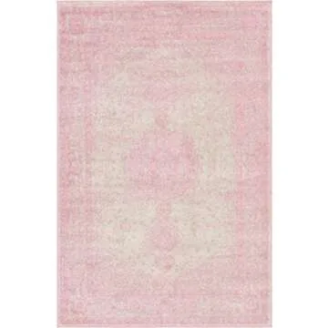 Rugs.com Dover Collection Rug – 4' x 6' Pink Low-Pile Rug Perfect for Entryways, Kitchens, Breakfast Nooks, Accent Pieces