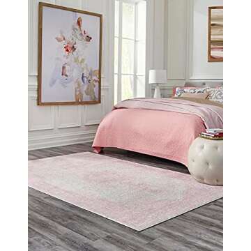 Rugs.com Dover Collection Rug – 4' x 6' Pink Low-Pile Rug Perfect for Entryways, Kitchens, Breakfast Nooks, Accent Pieces
