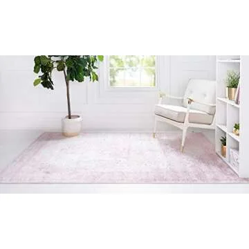 Rugs.com Dover Collection Rug – 4' x 6' Pink Low-Pile Rug Perfect for Entryways, Kitchens, Breakfast Nooks, Accent Pieces