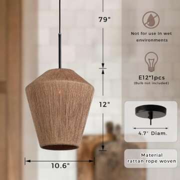 17.25 Inch Linen Weaved Pendant Light, Handcrafted Fabric Shade Ceiling Light, Elegant Pendant Light for Living Room, Bedroom, Light Fixture for Indoor