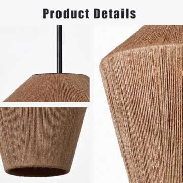 17.25 Inch Linen Weaved Pendant Light, Handcrafted Fabric Shade Ceiling Light, Elegant Pendant Light for Living Room, Bedroom, Light Fixture for Indoor