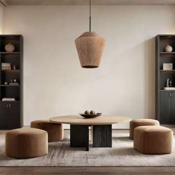 17.25 Inch Linen Weaved Pendant Light, Handcrafted Fabric Shade Ceiling Light, Elegant Pendant Light for Living Room, Bedroom, Light Fixture for Indoor