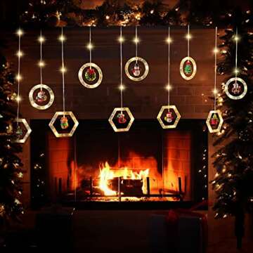 Christmas String Lights,Window Lights Christmas Decor Ring Lights with Ornament Toy,100 LED Santa Fairy Lights,USB Powered Christmas Hanging Ornaments for Indoor Outdoor, Xmas Tree Patio Bedroom Decor