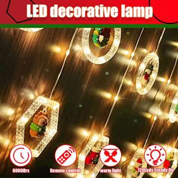 Christmas String Lights,Window Lights Christmas Decor Ring Lights with Ornament Toy,100 LED Santa Fairy Lights,USB Powered Christmas Hanging Ornaments for Indoor Outdoor, Xmas Tree Patio Bedroom Decor