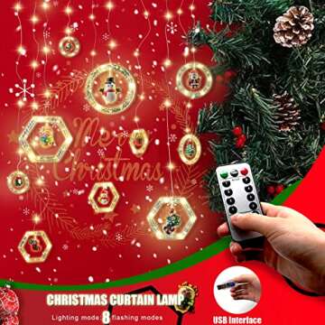 Christmas String Lights,Window Lights Christmas Decor Ring Lights with Ornament Toy,100 LED Santa Fairy Lights,USB Powered Christmas Hanging Ornaments for Indoor Outdoor, Xmas Tree Patio Bedroom Decor