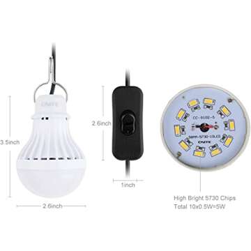 Onite USB LED Light Bulb, 5W Warm White Camping Lantern, Portable Solar Powered Outdoor Light, Essen...
