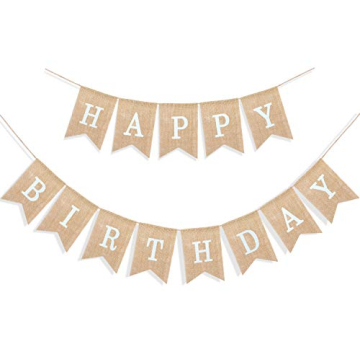 Uniwish Happy Birthday Banner for Birthday Party Decorations, Rustic Burlap Bunting Swallowtail Flag...