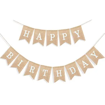 Uniwish Happy Birthday Banner for Birthday Party Decorations, Rustic Burlap Bunting Swallowtail Flag...
