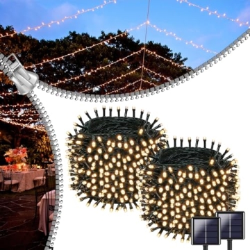 OZS 2 Pack 144FT 400LED Solar String Lights Outdoor, Waterproof 8 Modes Solar Outdoor Tree Lights, G...