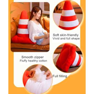 Creative Road Cone Plush Safety Traffic Pillow Soft 3D Simulation Wheel Tire Pillow Racing Room Traffic Cone Shaped Throw Pillow Cute Red Roadblock Plush Pillows for Car Home Decor (Cone++Wheel)
