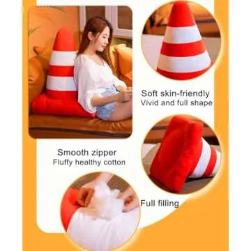 Creative Road Cone Plush Safety Traffic Pillow Soft 3D Simulation Wheel Tire Pillow Racing Room Traffic Cone Shaped Throw Pillow Cute Red Roadblock Plush Pillows for Car Home Decor (Cone++Wheel)