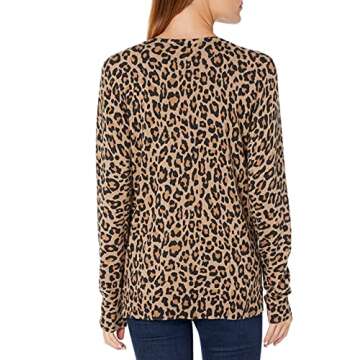 Amazon Essentials Women's Classic-Fit Lightweight Long-Sleeve V-Neck Sweater (Available in Plus Size), Camel Leopard, Medium