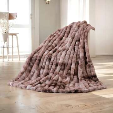 UKELER Ultra Soft Throw Blanket 50''x60'', Brown Fluffy Blankets & Throws Faux Fur Blanket for Couch...