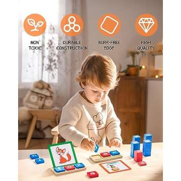 JoyCat Wooden Short Vowel Reading Letters Sorting Spelling Games with Storage Box, CVC Sight Words Learning Flashcards Alphabet Puzzle Montessori Educational Toy Gift for Kids 3 4 5 Years Old