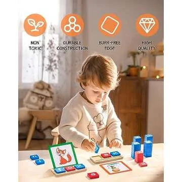 JoyCat Wooden Short Vowel Reading Letters Sorting Spelling Games with Storage Box, CVC Sight Words Learning Flashcards Alphabet Puzzle Montessori Educational Toy Gift for Kids 3 4 5 Years Old