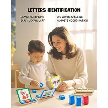 JoyCat Wooden Short Vowel Reading Letters Sorting Spelling Games with Storage Box, CVC Sight Words Learning Flashcards Alphabet Puzzle Montessori Educational Toy Gift for Kids 3 4 5 Years Old