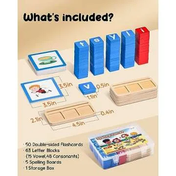 JoyCat Wooden Short Vowel Reading Letters Sorting Spelling Games with Storage Box, CVC Sight Words Learning Flashcards Alphabet Puzzle Montessori Educational Toy Gift for Kids 3 4 5 Years Old