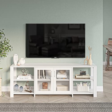 Modern 70 Inch TV Stand with Storage Cubbies Doors