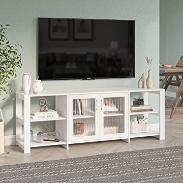 Modern 70 Inch TV Stand with Storage Cubbies Doors