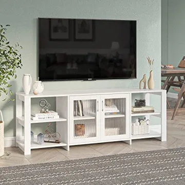 Modern 70 Inch TV Stand with Storage Cubbies Doors