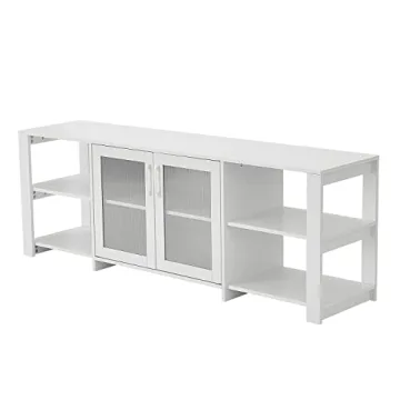 Modern 70 Inch TV Stand with Storage Cubbies Doors