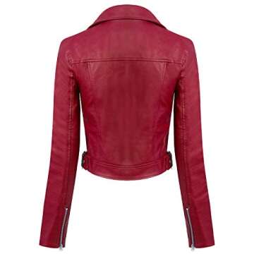 Faux Leather Moto Biker Jacket by Design by Olivia - Burgundy