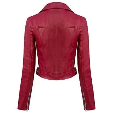 Faux Leather Moto Biker Jacket by Design by Olivia - Burgundy