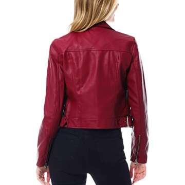 Faux Leather Moto Biker Jacket by Design by Olivia - Burgundy