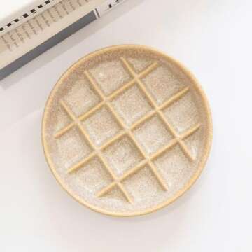 Ceramic Slow Feeder Cat Bowls 6 Inch Shallow Whisker Friendly Cat Food Bowls Grid Cat Dishes Pet Pla...