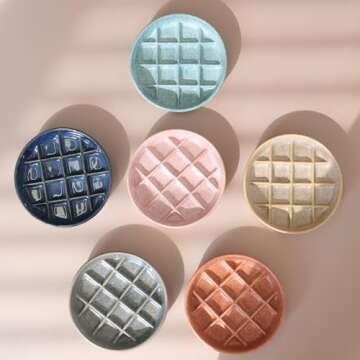 Ceramic Slow Feeder Cat Bowls 6 Inch Shallow Whisker Friendly Cat Food Bowls Grid Cat Dishes Pet Plate for Cat and Puppy, Dishwasher Safe (Khaki)