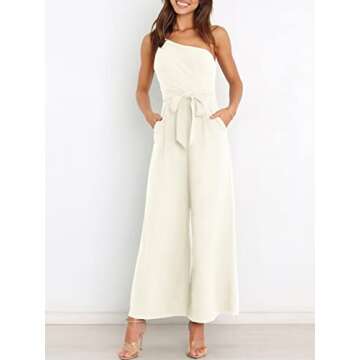 ANRABESS Women Summer Dressy Jumpsuits One Shoulder Sleeveless Casual Wide Leg Pants Romper Jumper 2024 Trendy Outfits White Small