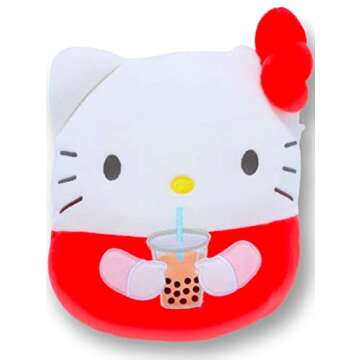 Squishmallows Official Kellytoy Plush Squishy Soft 8 inch Hello Kitty with Boba