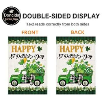 Doncida St Patricks Day Shamrocks Truck Garden Flag 12x18 Inch Double Sided, Burlap Lawn Buffalo Pla...