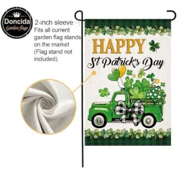Doncida St Patricks Day Shamrocks Truck Garden Flag 12x18 Inch Double Sided, Burlap Lawn Buffalo Plaid Yard Flag for Outside Decoration