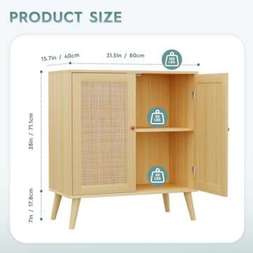 EOYUTLLY Sideboard Buffet Cabinet, Kitchen Buffet Storage Cabinet with Rattan Doors, Accent Cabinet ...